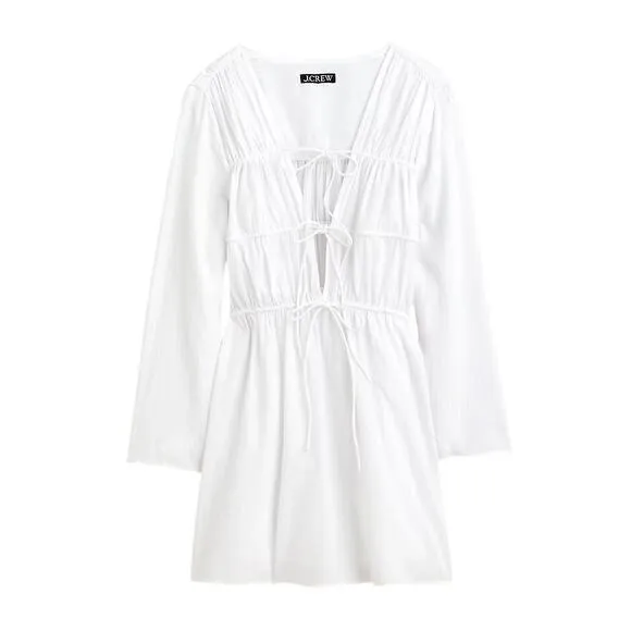 J Crew Womens Size Small Tiered Tie Front Cinched Waist Dress Cotton White CA803