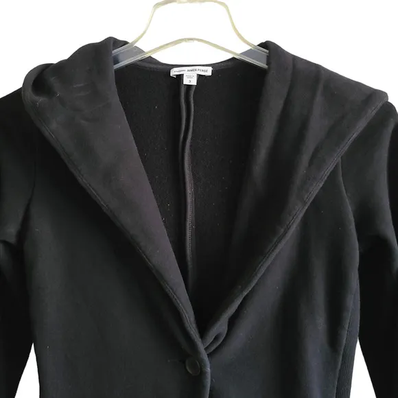 JAMES PERSE Black Button Front Heavyweight Fleece Hoodie Jacket Women's M/L
