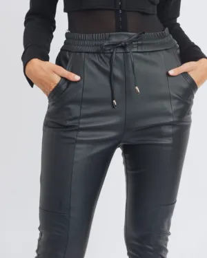 Janet - Faux Leather Joggers Pants