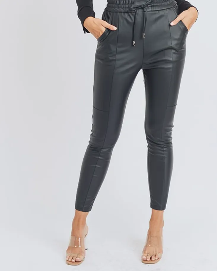 Janet - Faux Leather Joggers Pants