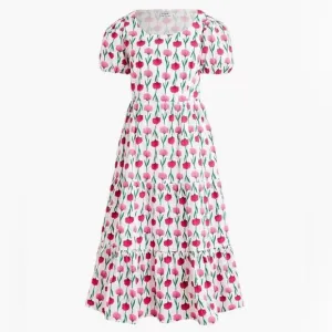 J.Crew Factory Tiered PoplinPuff-Sleeve Midi Dress With Pockets Size 14