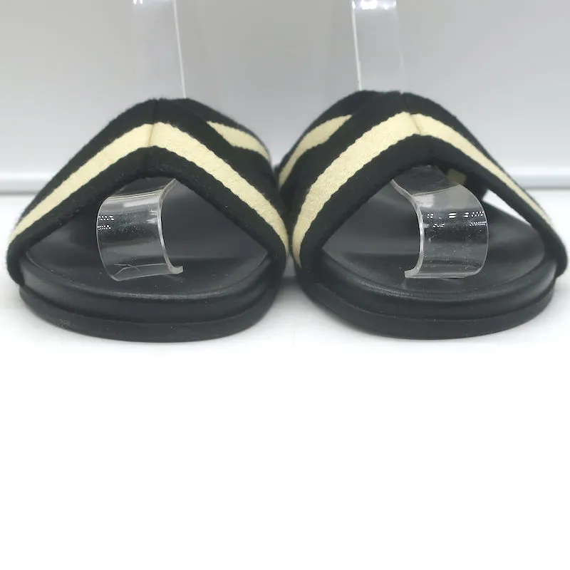 Jenni Kayne Striped Canvas Crossover Sandals Black/Cream Size 40 Flat Slides