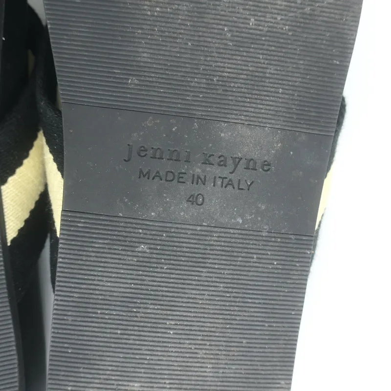 Jenni Kayne Striped Canvas Crossover Sandals Black/Cream Size 40 Flat Slides
