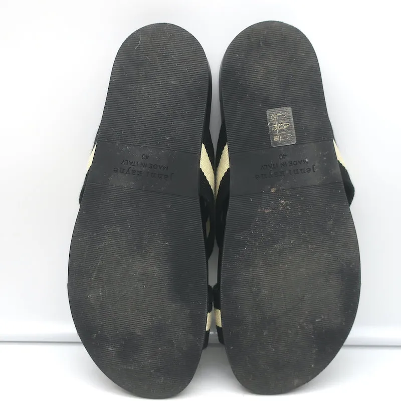 Jenni Kayne Striped Canvas Crossover Sandals Black/Cream Size 40 Flat Slides