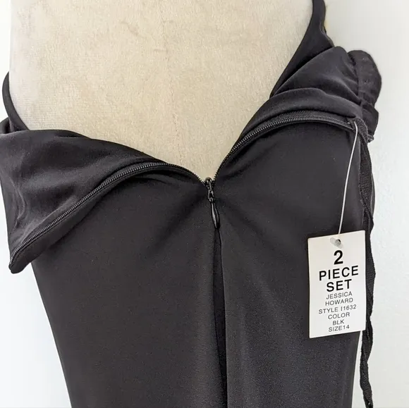 Jessica Howard Strapless Black 2 Piece Party Evening Dress Size 14 NWT