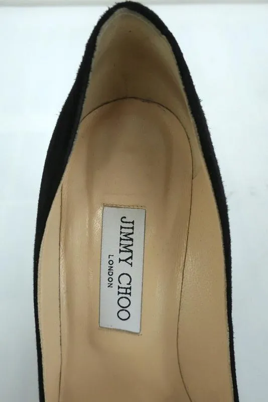 Jimmy Choo Abel Pumps Black Suede Size 39 Pointed Toe Lacquered Heel