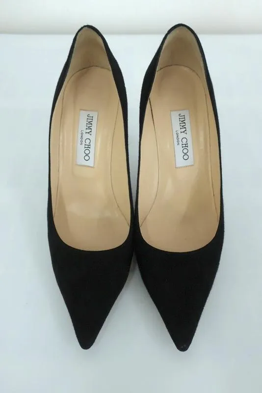 Jimmy Choo Abel Pumps Black Suede Size 39 Pointed Toe Lacquered Heel