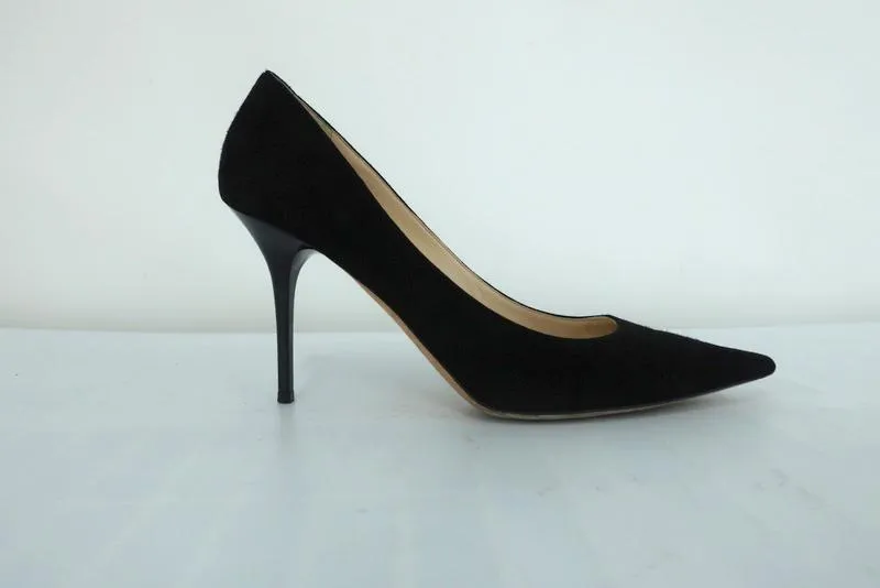 Jimmy Choo Abel Pumps Black Suede Size 39 Pointed Toe Lacquered Heel