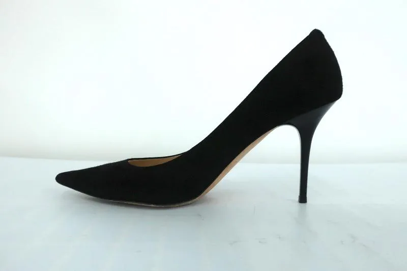 Jimmy Choo Abel Pumps Black Suede Size 39 Pointed Toe Lacquered Heel