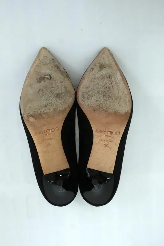 Jimmy Choo Abel Pumps Black Suede Size 39 Pointed Toe Lacquered Heel