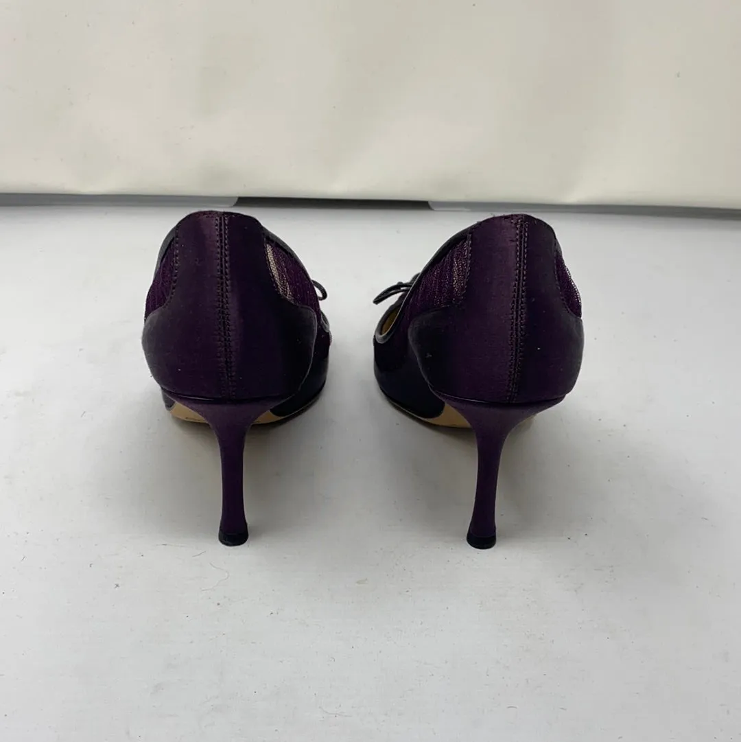 Jimmy Choo Purple Satin and Tulle Pump with Leather Bow