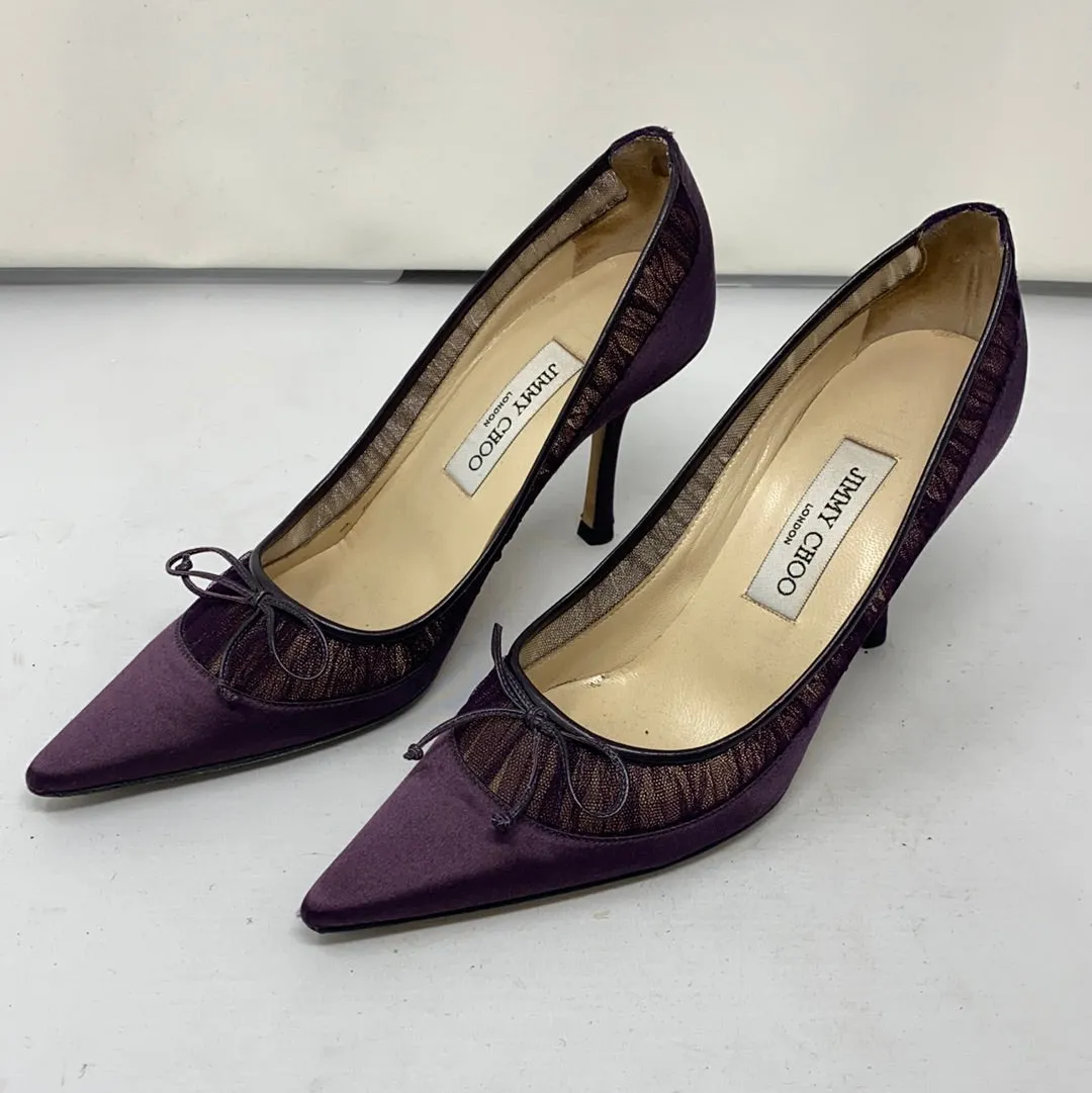 Jimmy Choo Purple Satin and Tulle Pump with Leather Bow