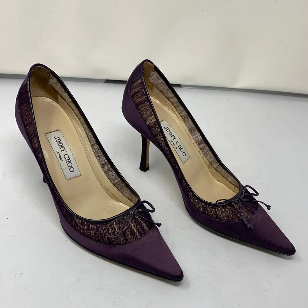 Jimmy Choo Purple Satin and Tulle Pump with Leather Bow