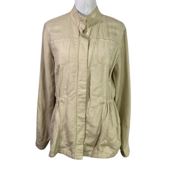 J.Mclaughlin Skye Jacket Women's Linen Blend Beige Shirt Jacket Size Medium