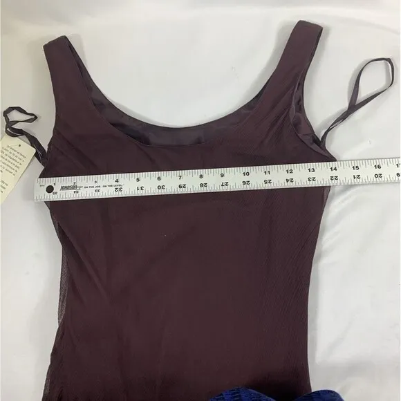 Jones New York 100% Silk Midi Plum Sheer Lined Tiered Party Dress Women 2P $168
