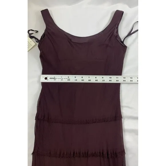 Jones New York 100% Silk Midi Plum Sheer Lined Tiered Party Dress Women 2P $168