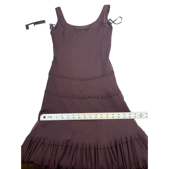 Jones New York 100% Silk Midi Plum Sheer Lined Tiered Party Dress Women 2P $168