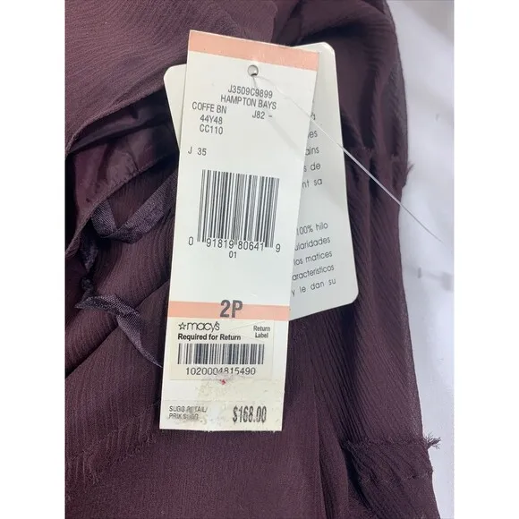 Jones New York 100% Silk Midi Plum Sheer Lined Tiered Party Dress Women 2P $168