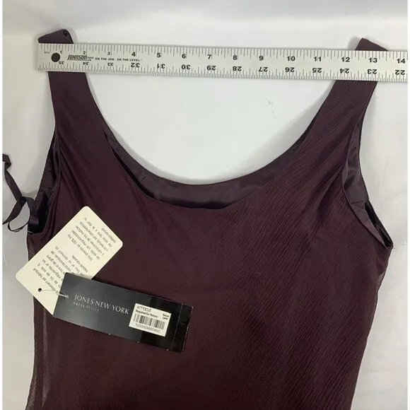 Jones New York 100% Silk Midi Plum Sheer Lined Tiered Party Dress Women 2P $168
