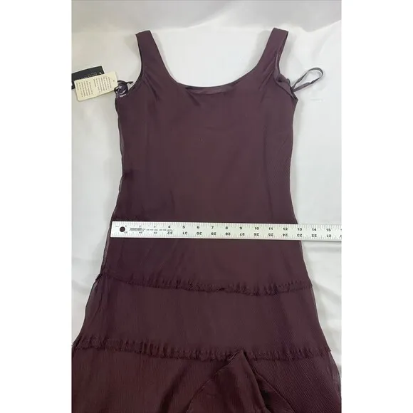 Jones New York 100% Silk Midi Plum Sheer Lined Tiered Party Dress Women 2P $168