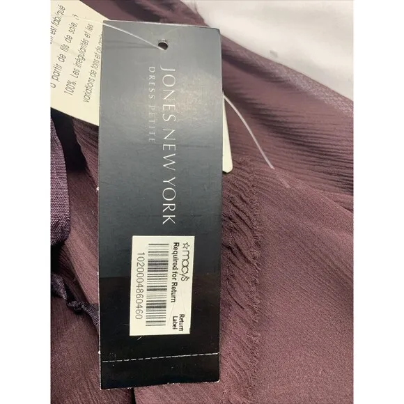 Jones New York 100% Silk Midi Plum Sheer Lined Tiered Party Dress Women 2P $168