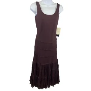 Jones New York 100% Silk Midi Plum Sheer Lined Tiered Party Dress Women 2P $168