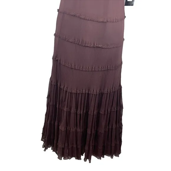 Jones New York 100% Silk Midi Plum Sheer Lined Tiered Party Dress Women 2P $168