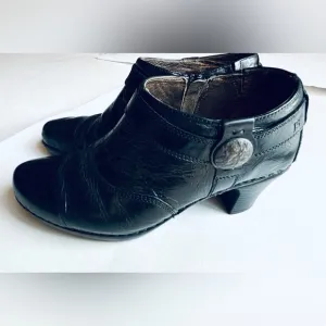 Josef Seibel Booties Sz US 6/7 EU 37 Block Heel Blk Leather Booties Comfort Boot