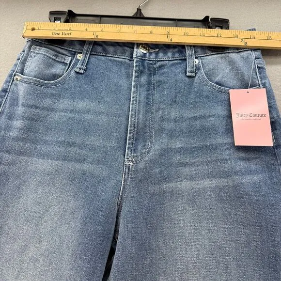 Juicy Couture Jeans Women's 7/28 Blue Lunita Wide Leg Rhinestone Logo Flare NWT