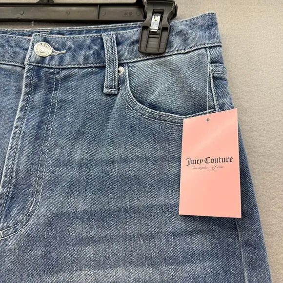Juicy Couture Jeans Women's 7/28 Blue Lunita Wide Leg Rhinestone Logo Flare NWT