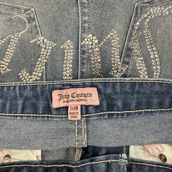 Juicy Couture Jeans Women's 7/28 Blue Lunita Wide Leg Rhinestone Logo Flare NWT