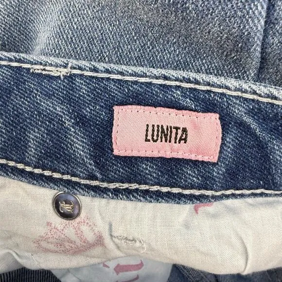 Juicy Couture Jeans Women's 7/28 Blue Lunita Wide Leg Rhinestone Logo Flare NWT
