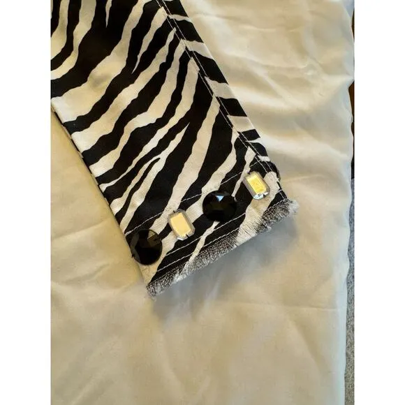 Just B Women's Black White Zebra Stripe Cotton Blazer/Jacket Embellished, Sz M