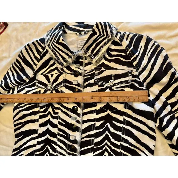 Just B Women's Black White Zebra Stripe Cotton Blazer/Jacket Embellished, Sz M