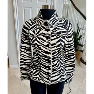 Just B Women's Black White Zebra Stripe Cotton Blazer/Jacket Embellished, Sz M