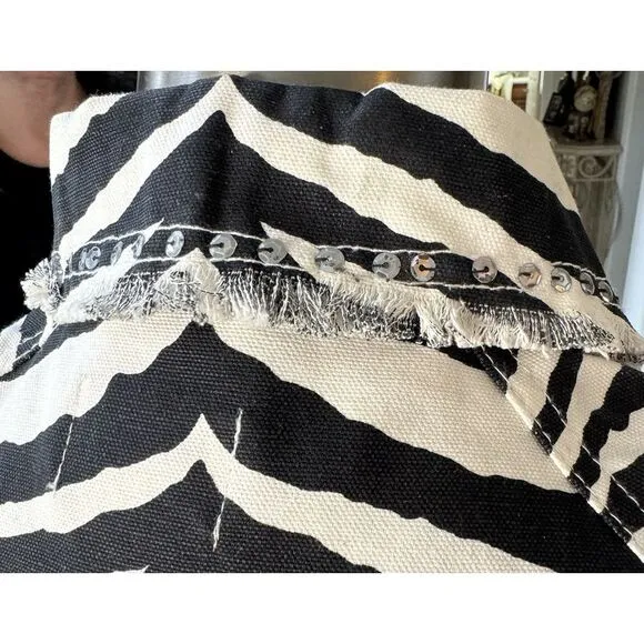 Just B Women's Black White Zebra Stripe Cotton Blazer/Jacket Embellished, Sz M