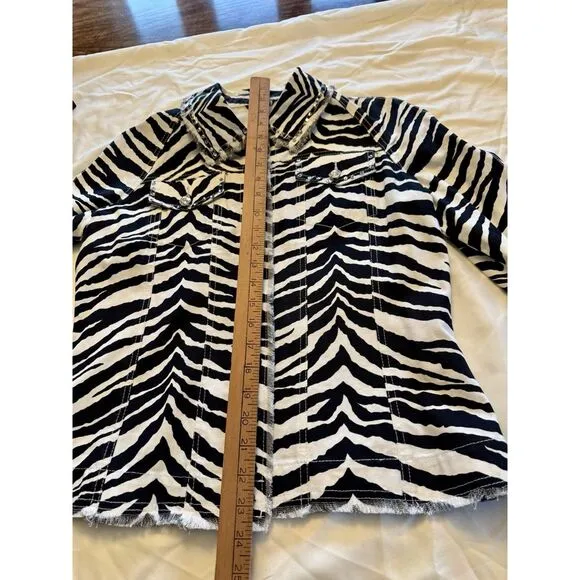 Just B Women's Black White Zebra Stripe Cotton Blazer/Jacket Embellished, Sz M