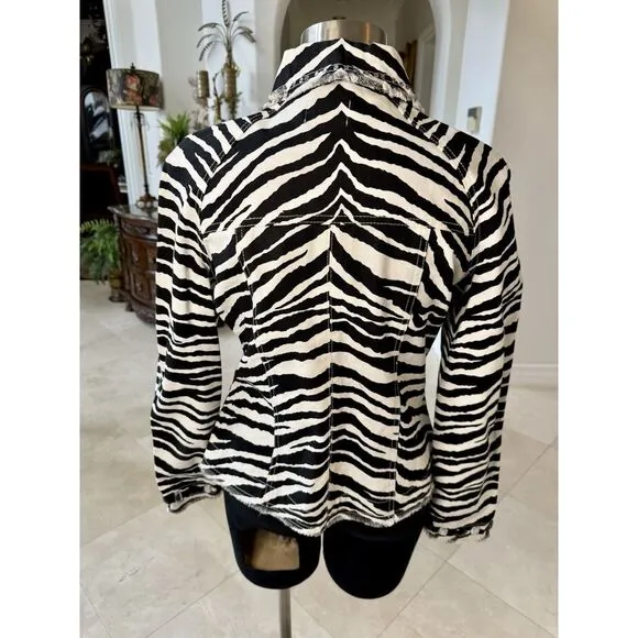 Just B Women's Black White Zebra Stripe Cotton Blazer/Jacket Embellished, Sz M