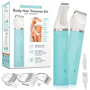 Kaphio Waterproof Bikini Trimmer, Hair Clippers for Women with 3 Hair Trimmer Guards for Clipping, 2 in 1 Rechargeable Body & Bikini Trimmer for Women, Tiffany Blue