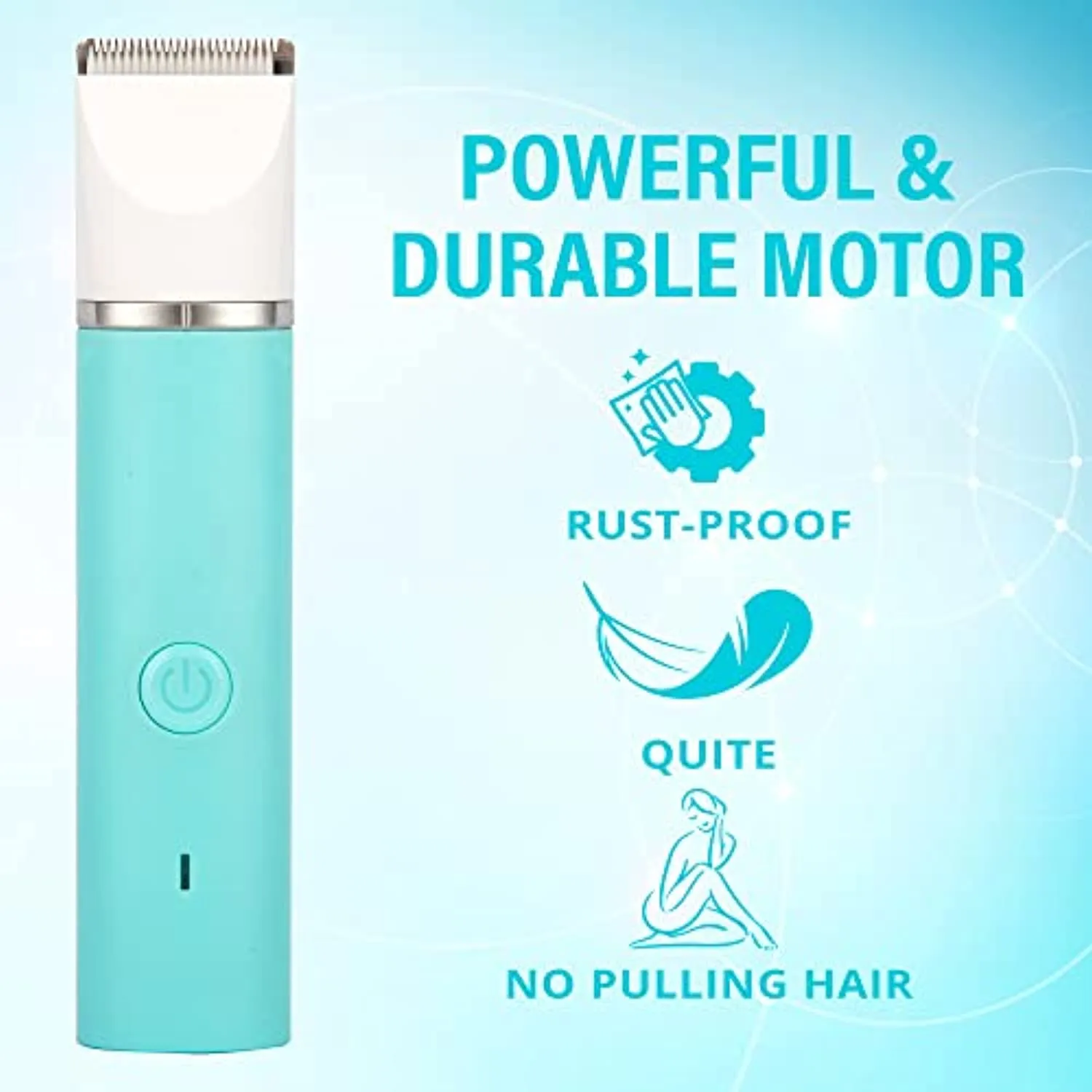 Kaphio Waterproof Bikini Trimmer, Hair Clippers for Women with 3 Hair Trimmer Guards for Clipping, 2 in 1 Rechargeable Body & Bikini Trimmer for Women, Tiffany Blue