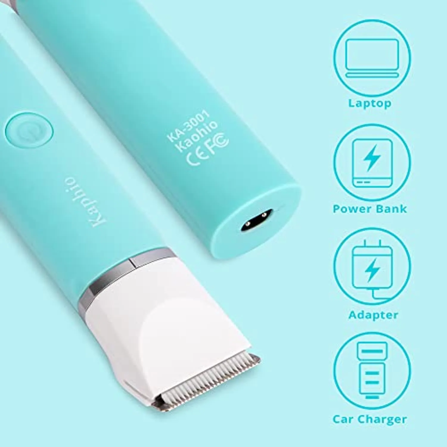 Kaphio Waterproof Bikini Trimmer, Hair Clippers for Women with 3 Hair Trimmer Guards for Clipping, 2 in 1 Rechargeable Body & Bikini Trimmer for Women, Tiffany Blue