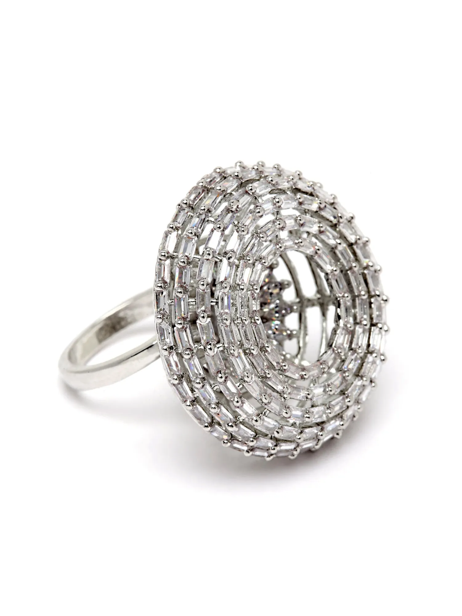 Karatcart Silver Plated Pearl Studded Cubic Zirconia Cocktail Ring for Women