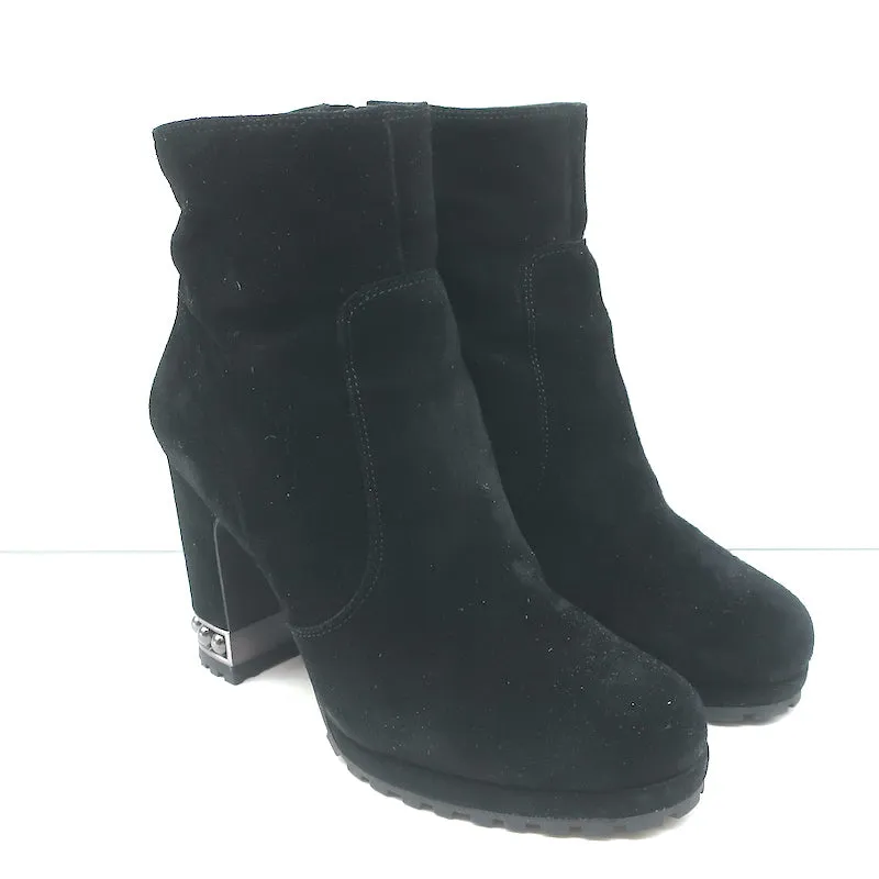 Karl Lagerfeld Lenore Ankle Boots Black Suede Size 8 Platform Booties