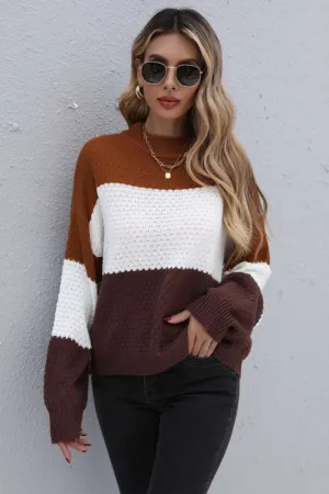 KHD Color Block Long Sleeve Sweater