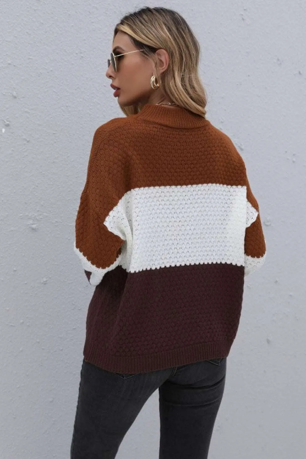 KHD Color Block Long Sleeve Sweater