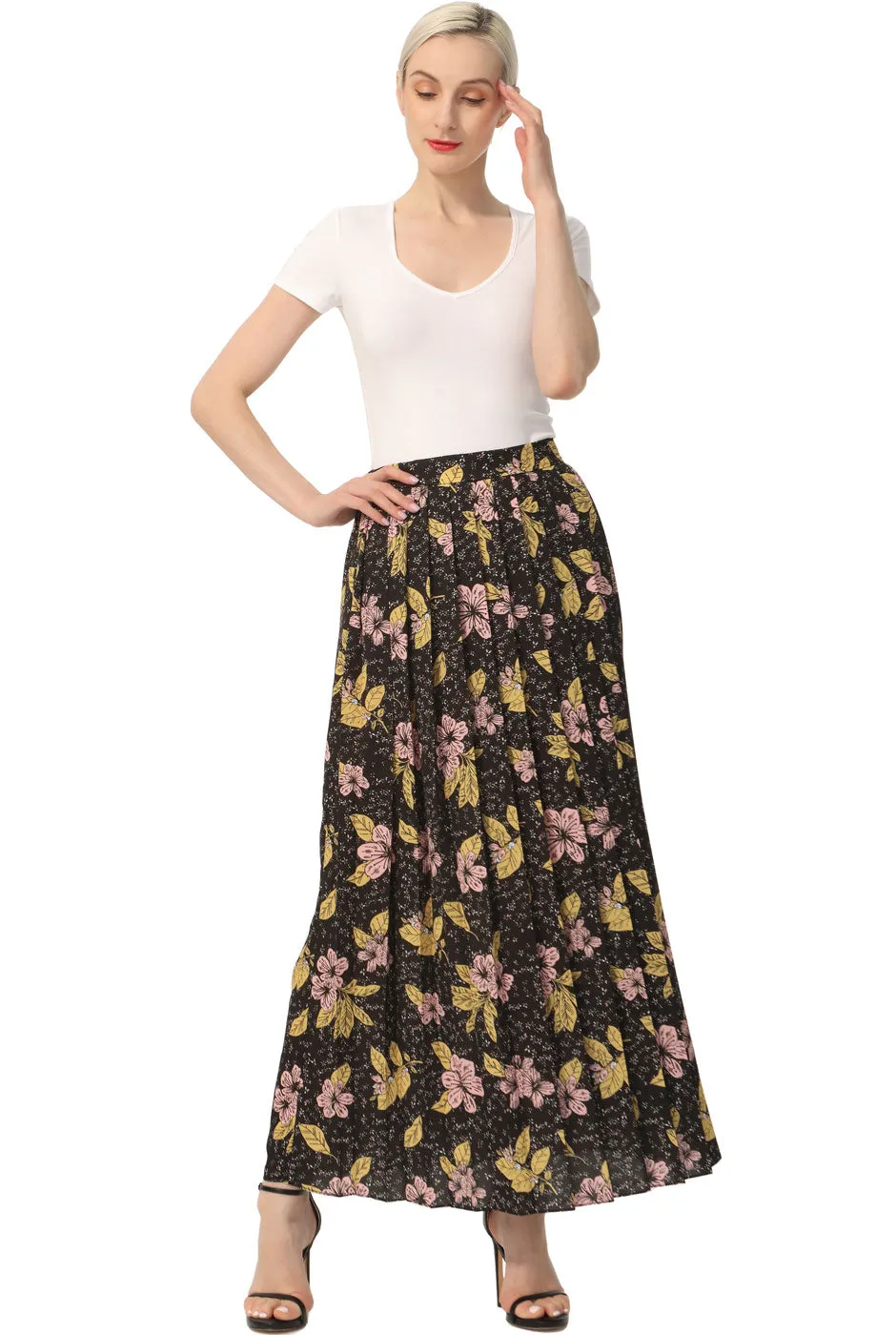 Kimi   Kai Women Print Box Pleat Maxi Skirt
