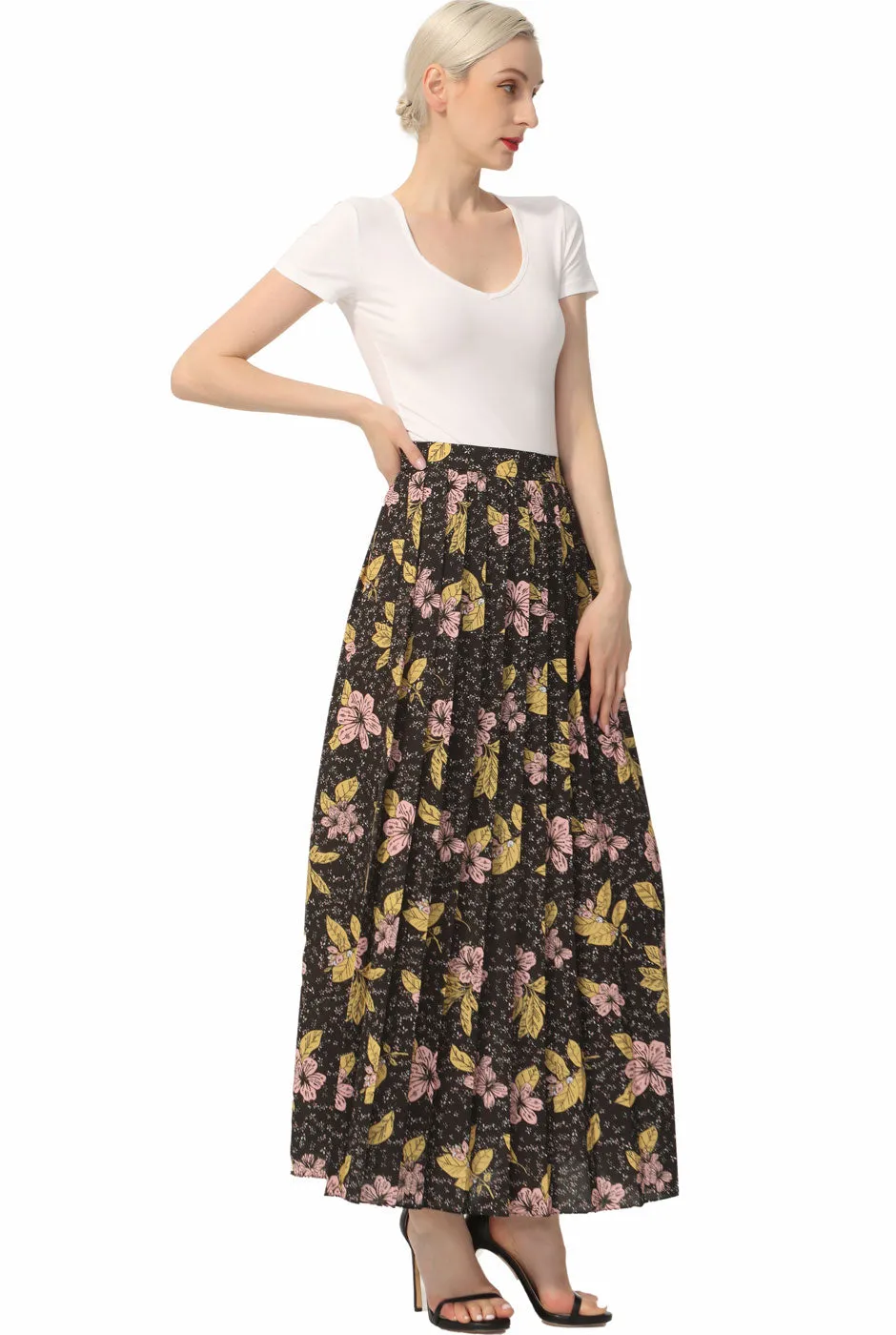 Kimi   Kai Women Print Box Pleat Maxi Skirt