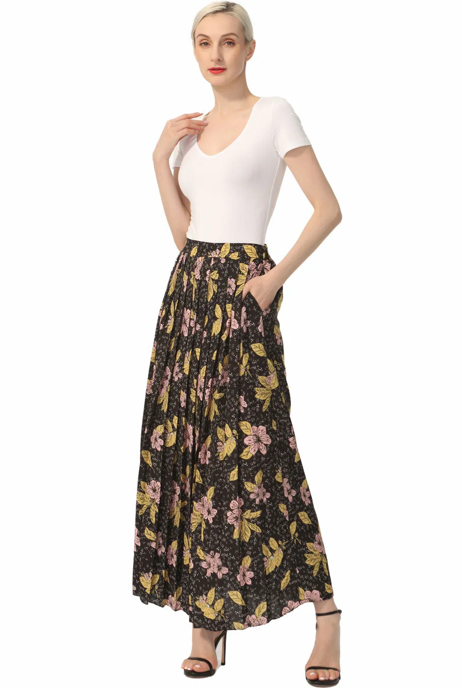 Kimi   Kai Women Print Box Pleat Maxi Skirt