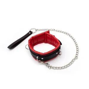 Kiotos Leather - Zwarte Leren collar Met rode voering En leash
