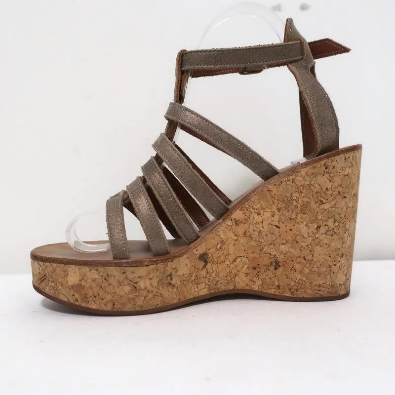 K.Jacques Gladiator Cork Platform Wedge Sandals Bronze Metallic Suede Size 37